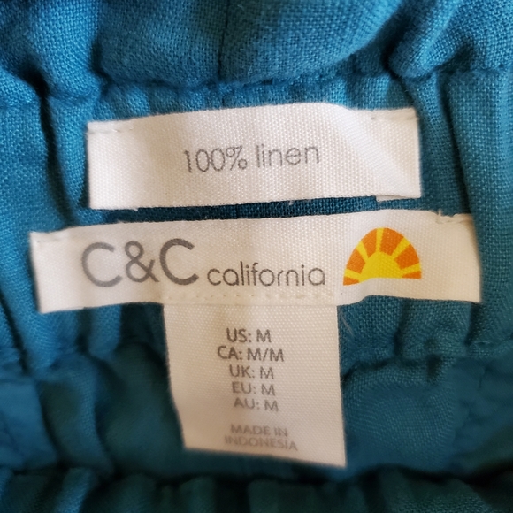 NWT C&C CALIFORNIA 100% LINEN SHORTS - MEDIUM - TEAL - Picture 5 of 9